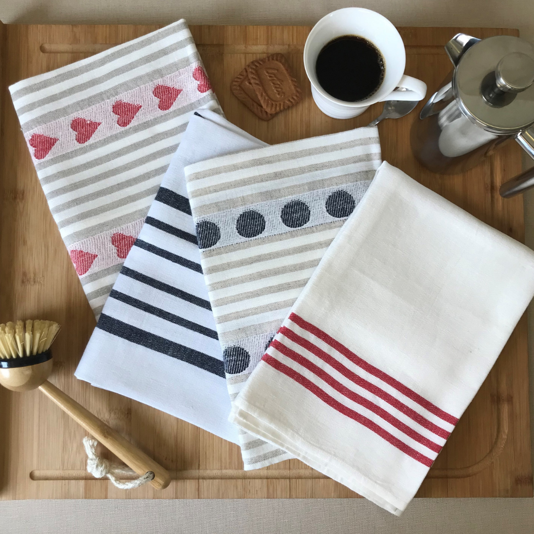 Linen Hand Towel Set of 2 4 6 - Pure Linen Tea Towels - Polka Dot